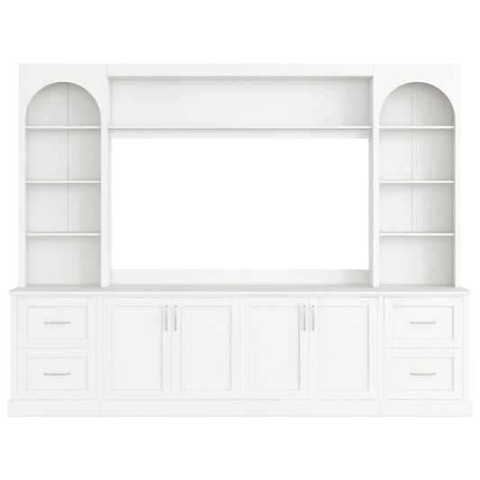 Arched Entertainment Center Wall Unit With Drawers, TV Stand