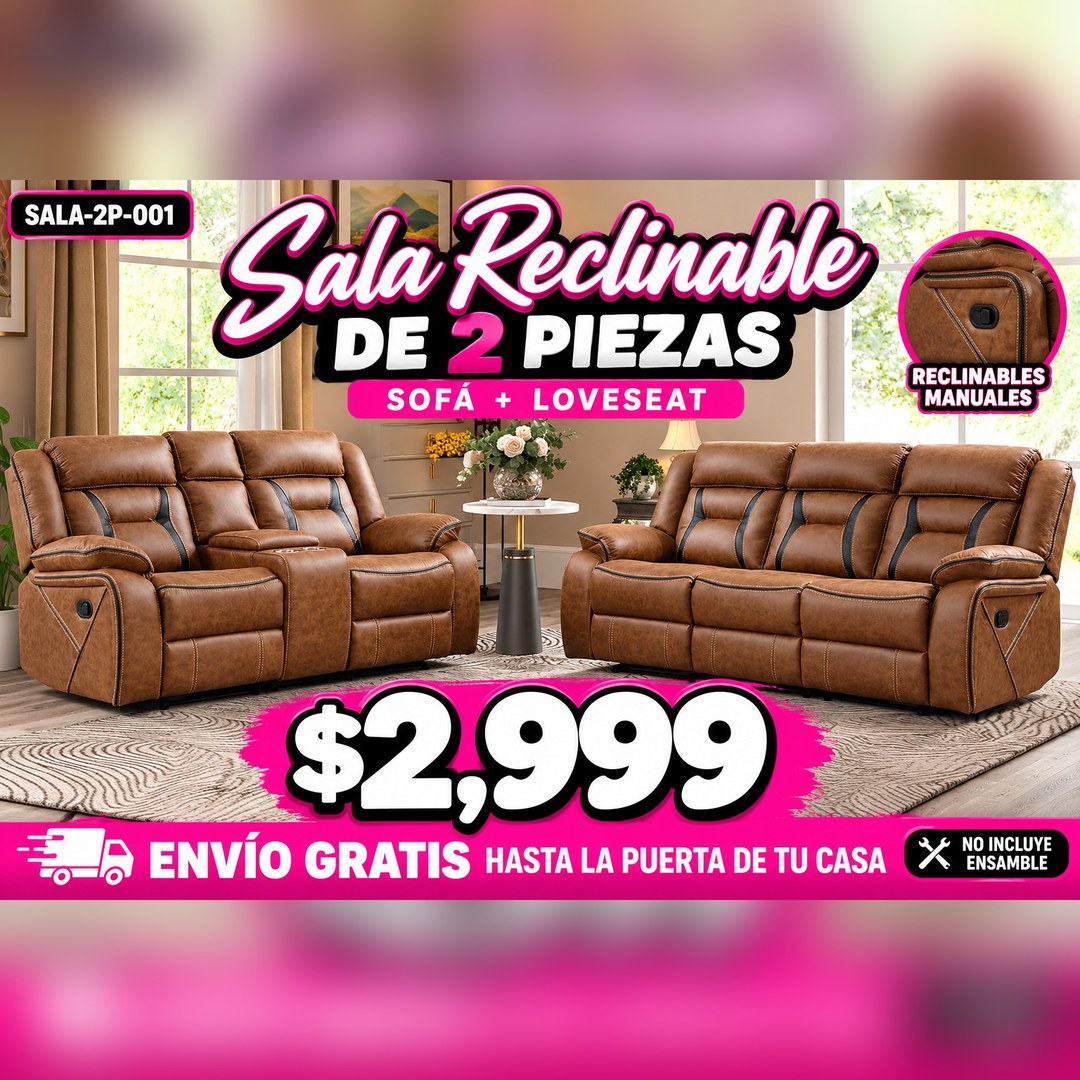 Sala reclinable de 2 piezas sofá y loveseat