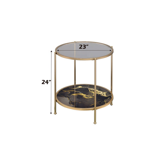Fiorella - End Table - Black Marble Print & Champagne