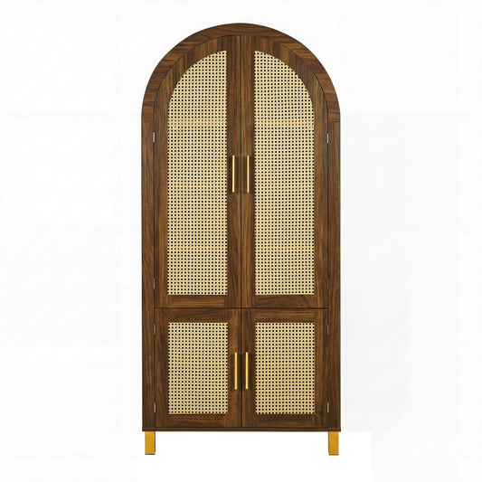 Tall Arched Cabinet With Rattan Doors & Adjustable Shelves
