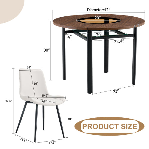 Comedor Redondo Minimalista 6 Puestos - Marrón y Blanco 48 - 011
