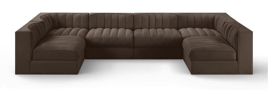 Rummi - Armless Velvet Performance Fabric Upholstered 6 Piece Modular Sectional