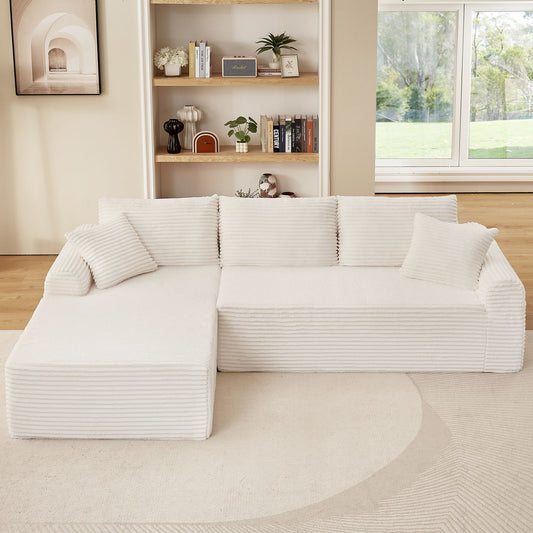 Modular Sectional With Arched Armrests, Includes 3 Back Cushions & 2 Throw Pillows