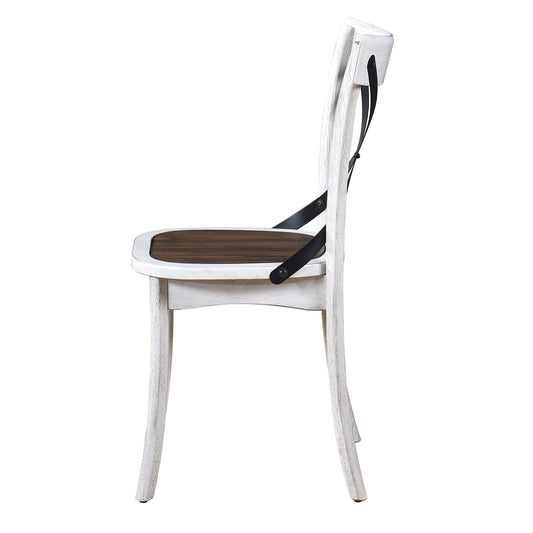 2 Pieces Set Dining Side Chair Rustic Modern Farmhouse Design Retro Design With Metal X Design - Antique Dark Oak / Antique White