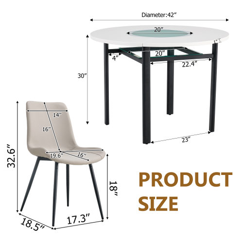 Comedor Redondo Minimalista 6 Puestos - Blanco y Sintético Gris 48 - 015
