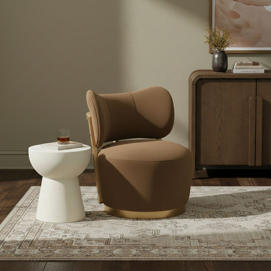 Elara - Velvet Upholstered Swivel Accent Chair - Saddle / Stained Natural