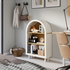 Arched Small Bookcase, Storage Cabinet, Bookshelf With 3 Shelves For Living Room - Oak / White