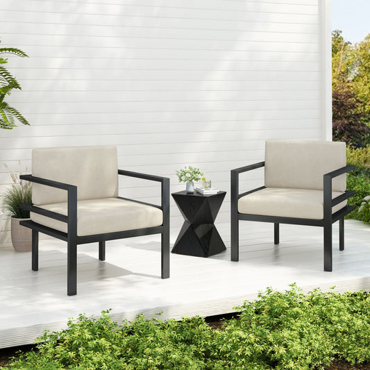 Modern 3 Piece Outdoor Patio Seating Set With Aluminum Frame And Weather Resistant Cushions - Beige / Gray
