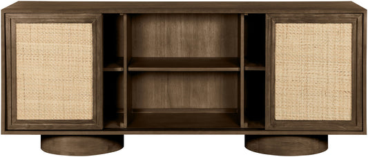 Windsor - Solid Wood And Brown Cane Sideboard / Buffet With Cylindrical Legs - Brown