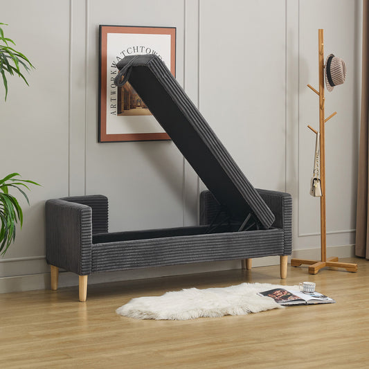 Upholstered Flip Top Storage Bench, Armrests & Backrest For Bedroom - Charcoal