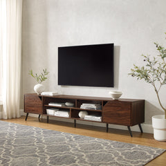 Contemporary 2 Door Minimalist TV Stand For TVs Up To 90" - Dark Walnut