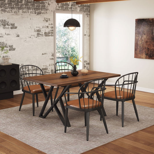 Industrial Inspired Upholstered Dining Chair Set With Metal Legs (Set of 2) - Brown