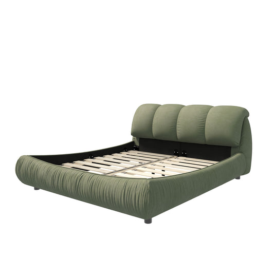 Luxury Upholstered Platform Bed With Oversized Padded Backrest And Solid Wood Frame