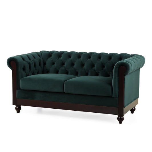 Chesterfield Loveseat Sofa, 2 Person Rolled Arm Upholstered Couch