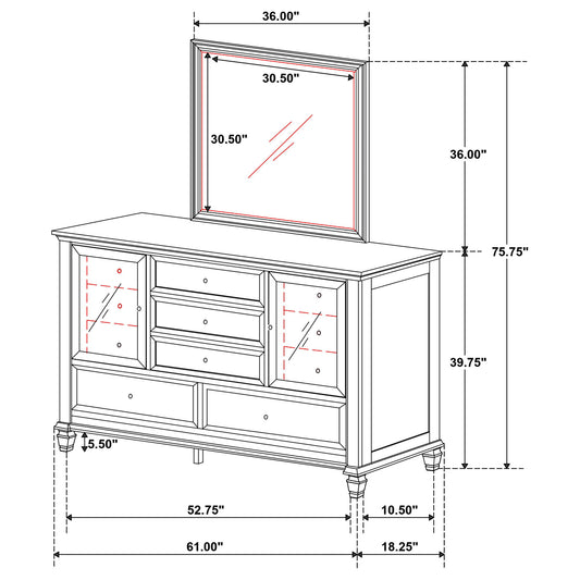 Dennis - 11 Drawer Dresser With Mirror - Cream White
