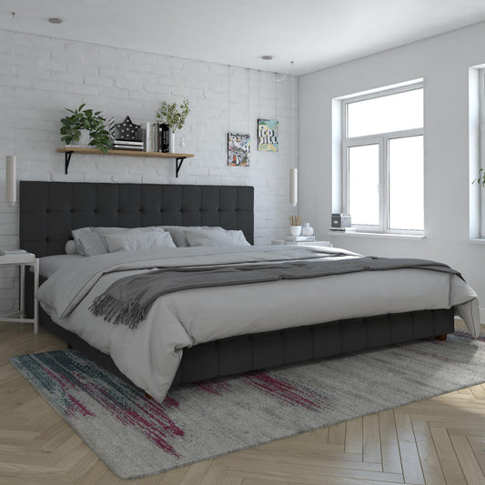 King Upholstered Bed With Storage - Black