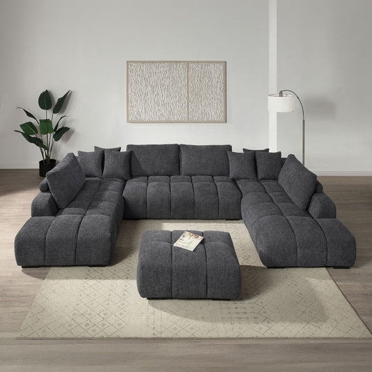 Chosen - Sectional Sofa With 6 Pillows - Gray Chenille