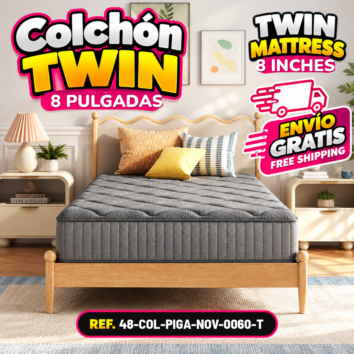 Colchón Twin delgado 8 pulgadas híbrido
