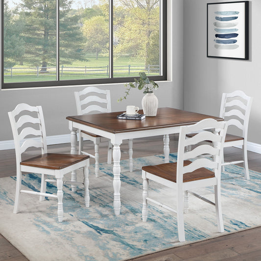 5 Piece Dining Set With Table And Ladder Back Chairs - Oak / White