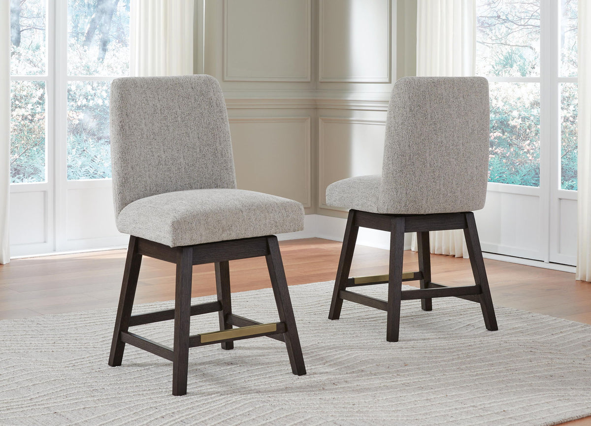 Burkhaus - Upholstered Swivel Barstool (Set of 2) - Beige / Dark Brown