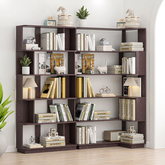 Ox Blood - Red 90Cm L-Shaped Freestanding Corner Bookshelf With Anti Tip Safety, Storage Cabinet For Living Room - Ox Blood Red