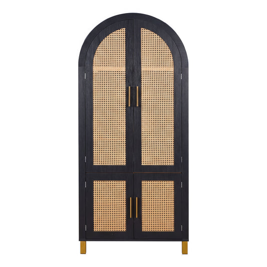Tall Arched Cabinet With Rattan Doors & Adjustable Shelves