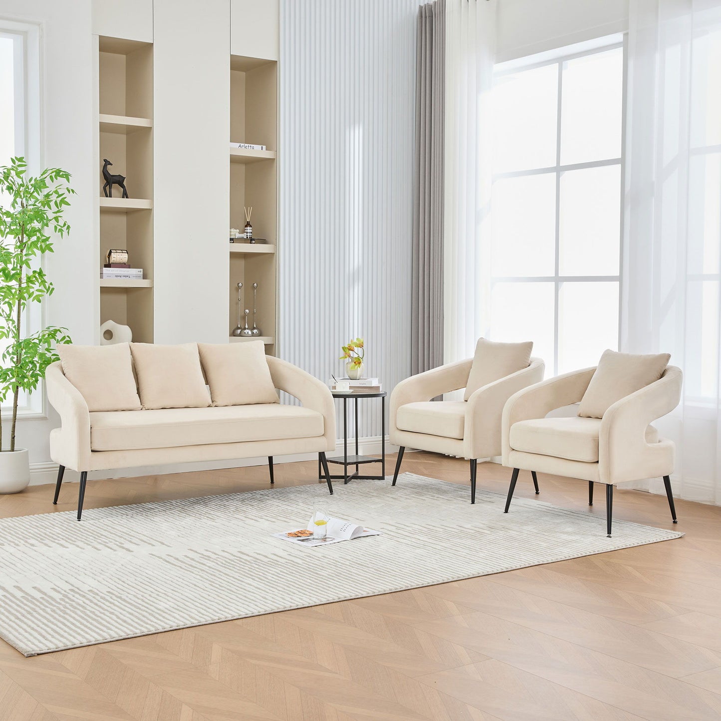 3 Piece Living Room Set, Loveseat & 2 Accent Chairs