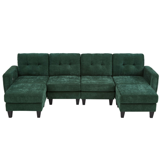 Modular Sectional Sofa With Movable Ottomans, USB Ports & Side Tables