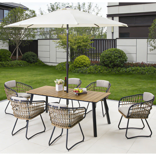 7 Piece Outdoor Patio Dining Set For 6, Chairs With Cushions And Table - Yellow