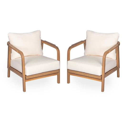 Outdoor Lounge Chair With Woven Backrest, Solid Wood Frame, Comfortable Cushions