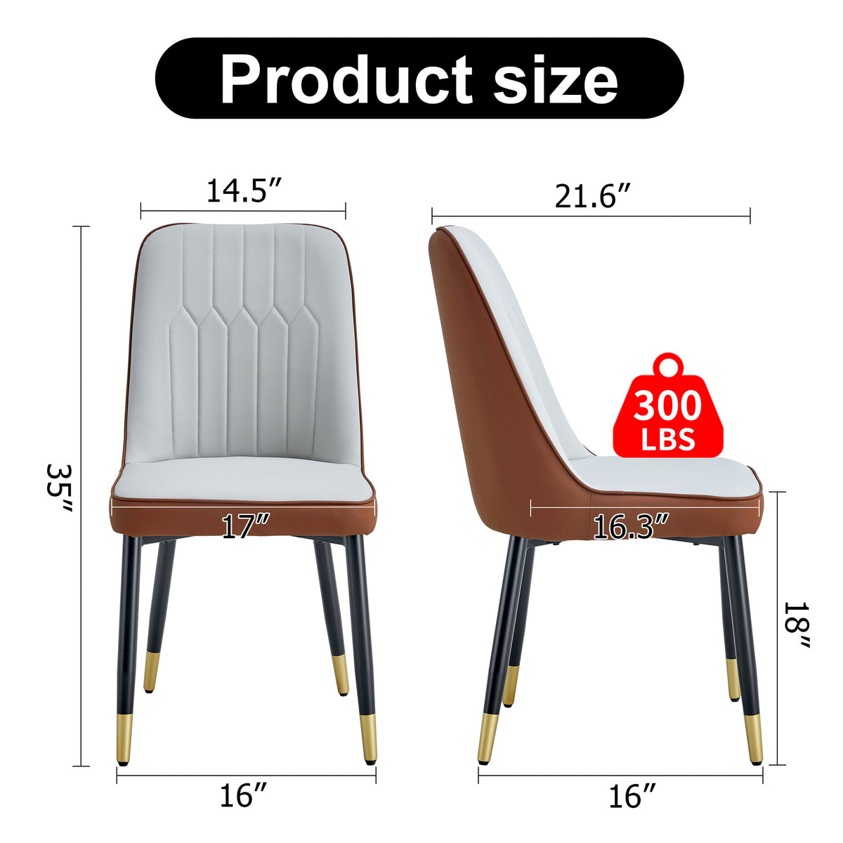 Modern Light And Dining And Living Room Chairs WithCushion And Metal Legs (Set of 2) - Brown / Light Gray