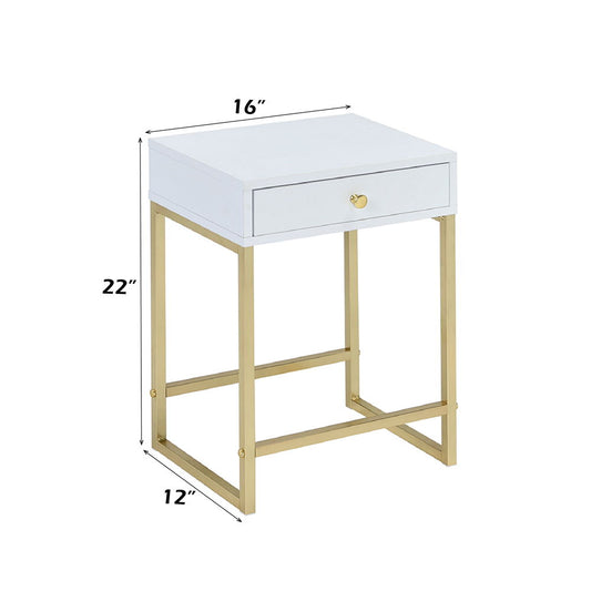 Coleen - Accent Table - White & Brass