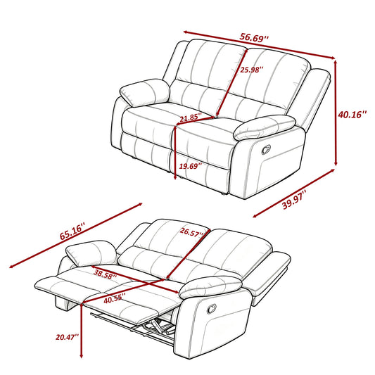 2 Seat Manual Reclining Loveseat With 150° Recline & Footrest - Black