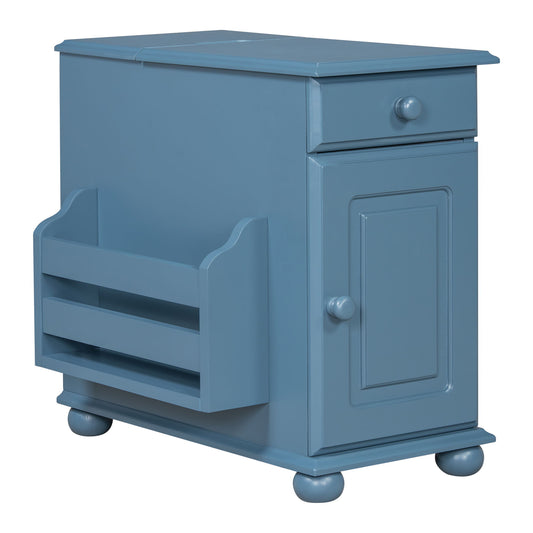 Vintage Flip Top Side Table With USB Ports