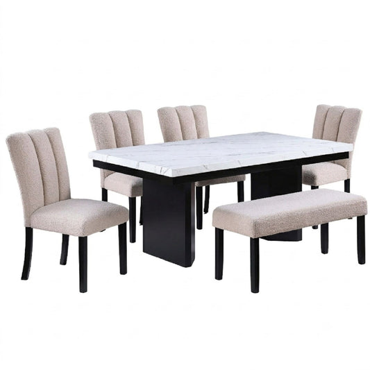 2 Tone Dining Table Set With Upholstered Side Chairs