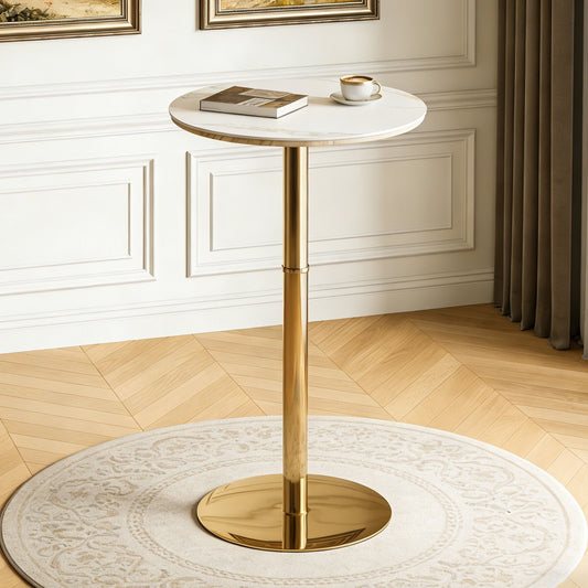 Circular Bar Table With Non Adjustable Legs - Gold+White