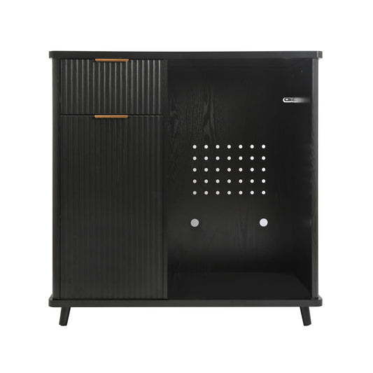 Fluted Coffee Bar Cabinet With Mini Fridge Space & Charging Station