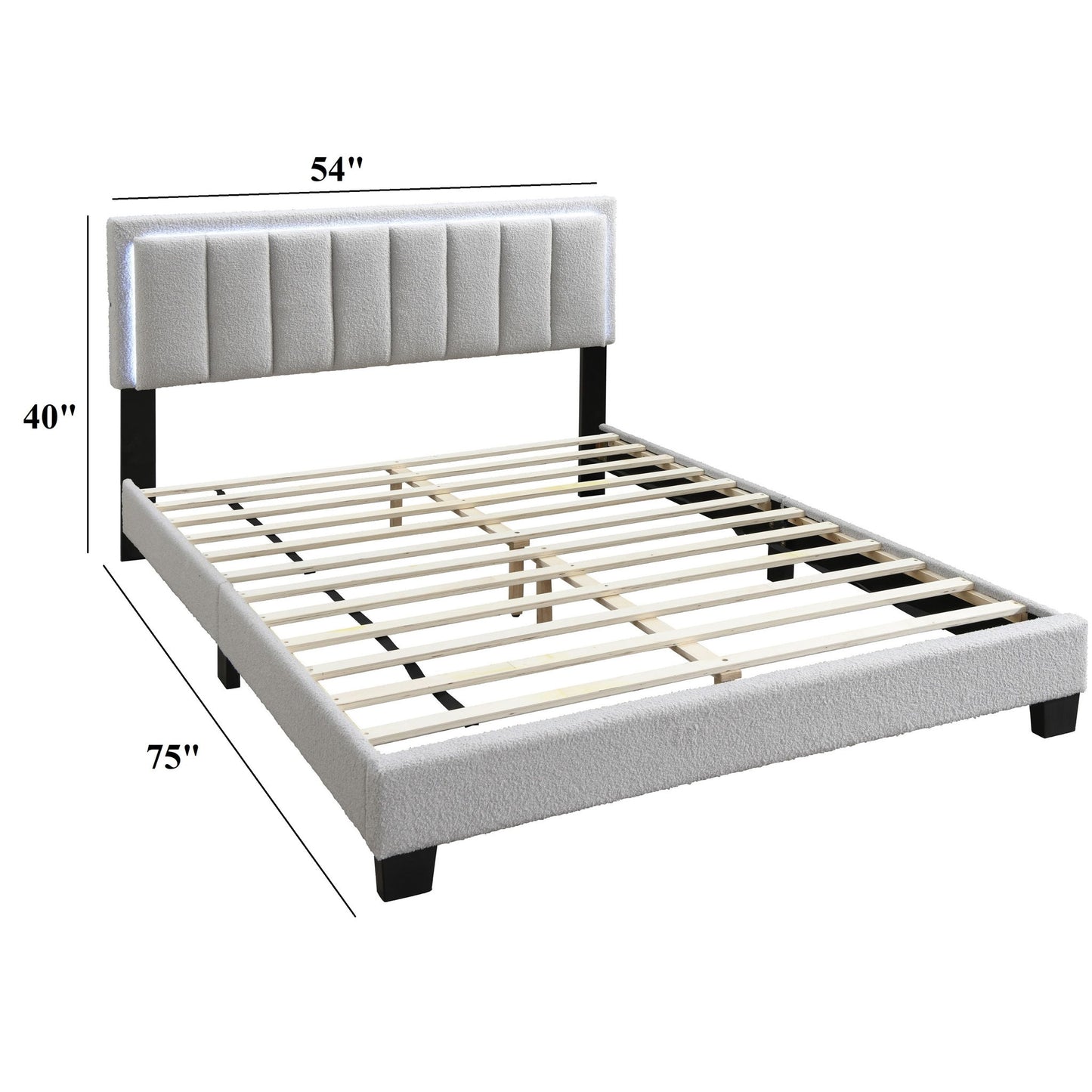 Queen Upholstered Bed With LED - Light Gray