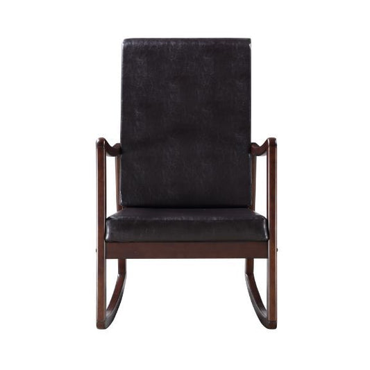 Raina - Rocking Chair - Dark Brown Synthetic Leather & Espresso