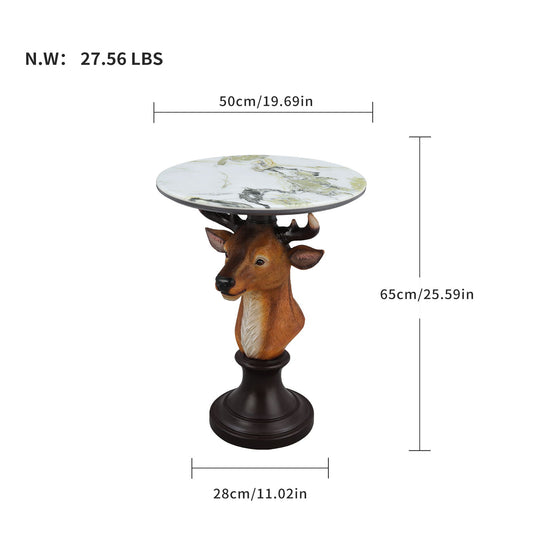 Deer Head Accent Table, Animal Statue For Living Room - Brown