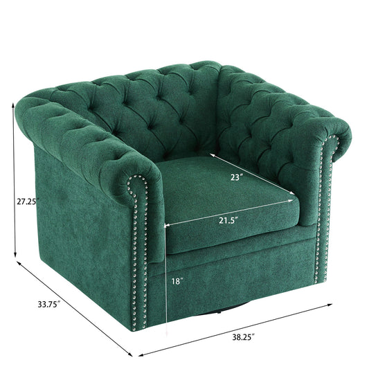 Chesterfield Swivel Club Chair With 360 Degree Rotation - Dark Green