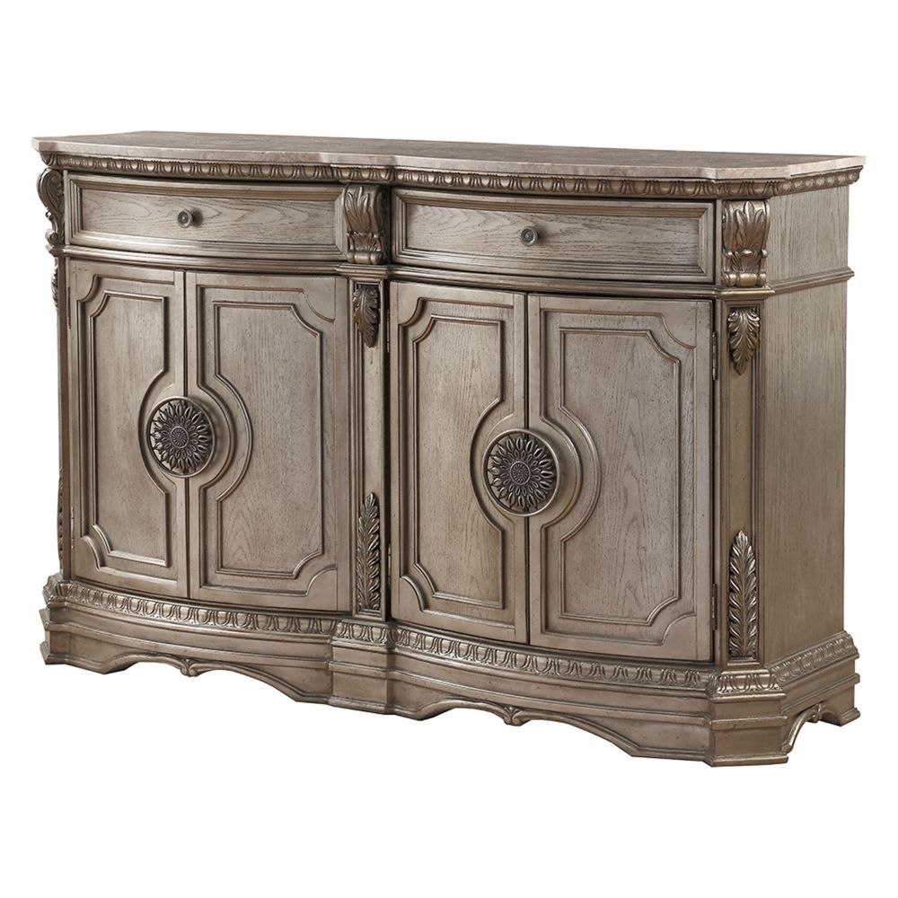 Northville - Server With Wood Top - Antique Silver
