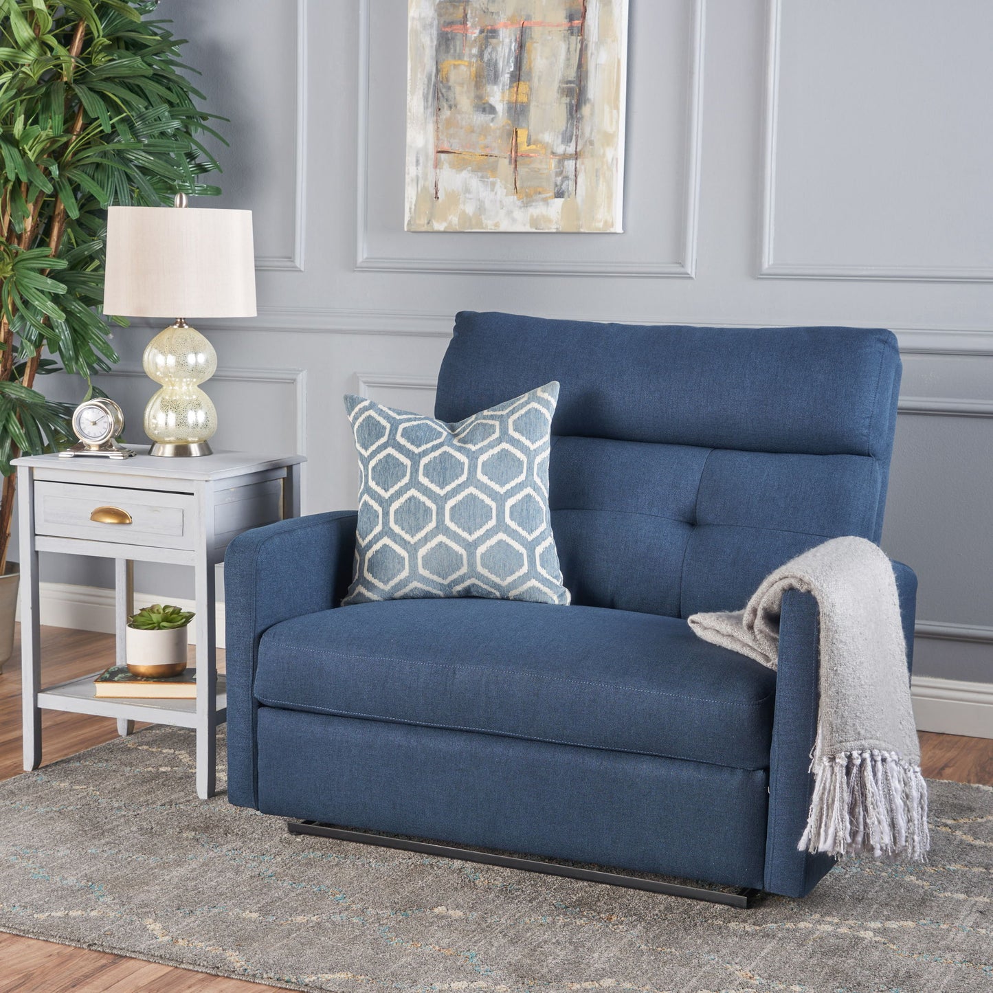 Alma - Contemporary Upholstered Loveseat Recliner - Navy Blue