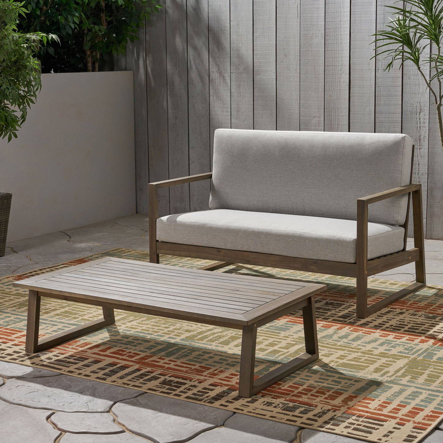 Belgian - Loveseat & Coffee Table Set With Water Resistant Cushions - Gray