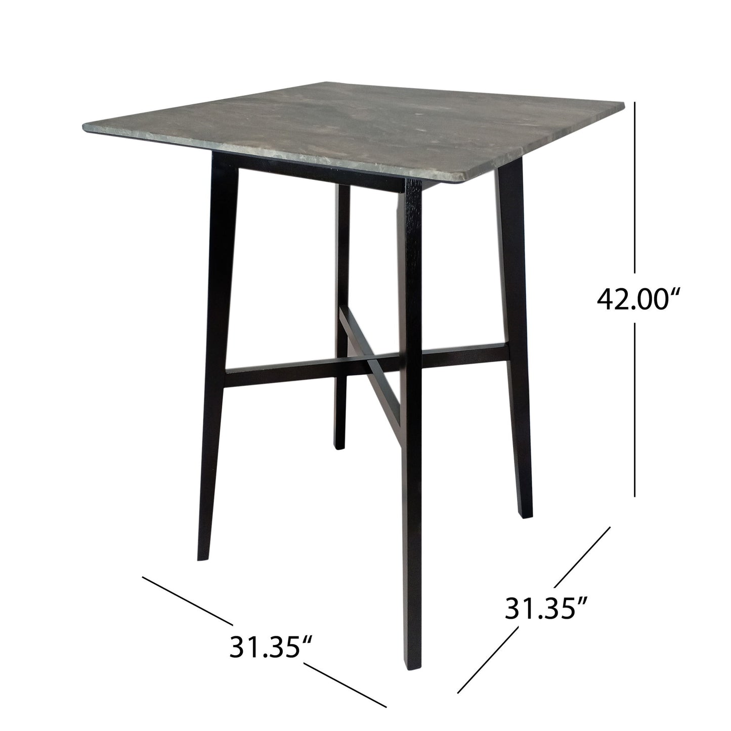 Modern Bar Height Dining Table, Rubberwood Legs And Laminate Table Top, Paladina Marble - Black