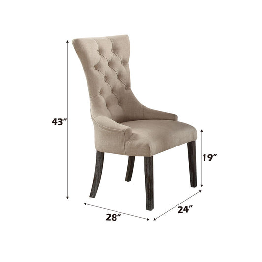 Gerardo - Linen Side Chair (Set of 2) - Beige & Weathered Espresso