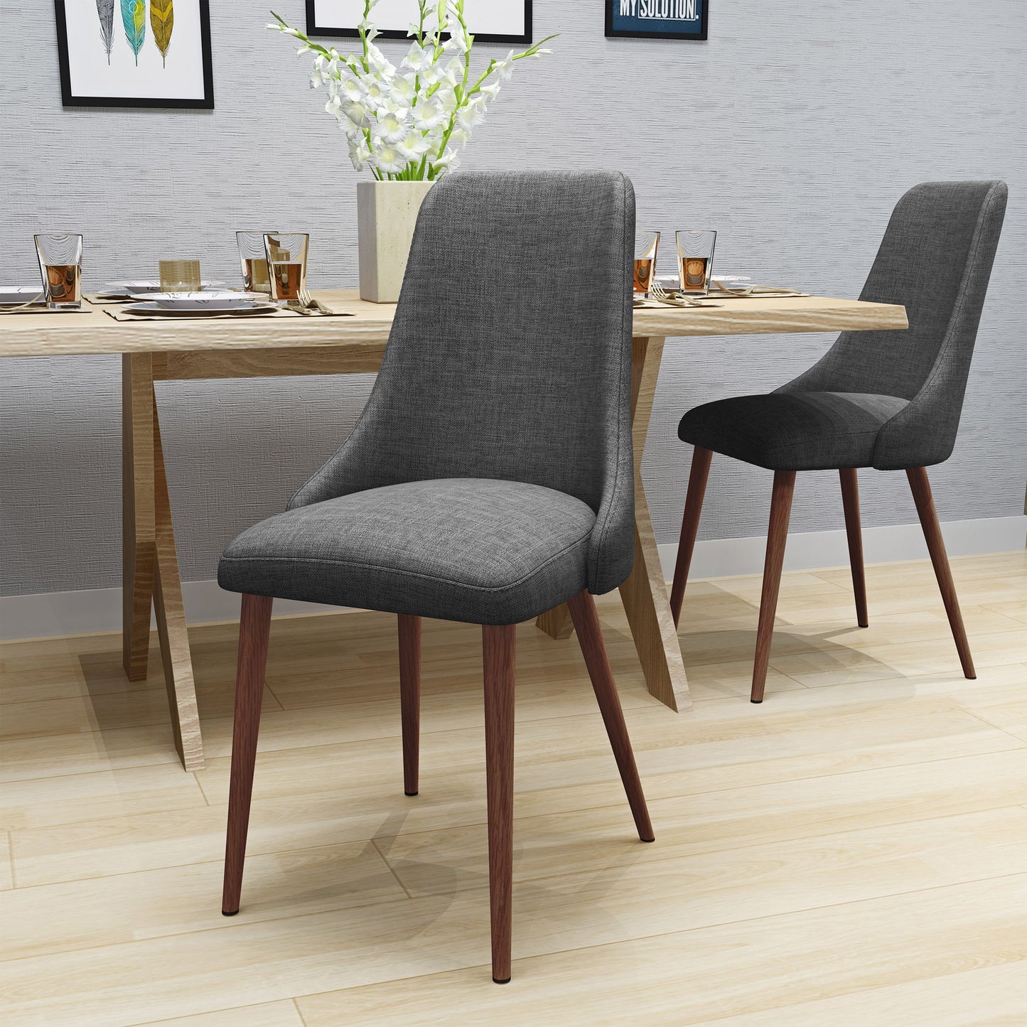 Modern Dining Chair With Iron Legs And - Light Gray