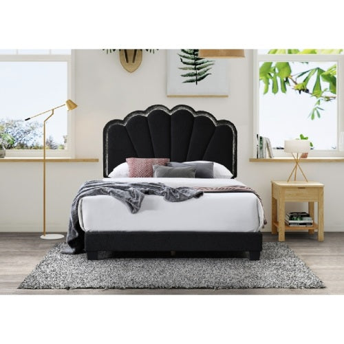 PAQUETE CAMA 01-1 - CAMA + COLCHON + MESITAS - Modern Glam LED Platform Bed with Shell Arch Adjustable Headboard, Black