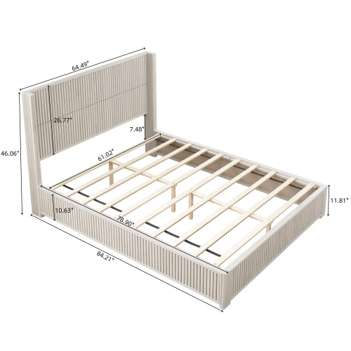 CAMA MADERA 012 QUEEN/KING - Solid Wood Platform Bed Frame with Headboard, No Box Spring Needed, Floor-standing bed, Easy Assembly, King Size,Beige