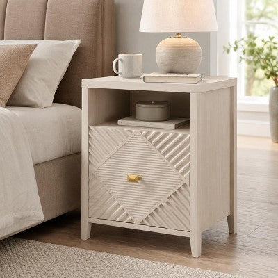 48-MESITAS DE NOCHE / NIGHTSTANDS #1 - BEIGE CON ESTACIÓN DE CARGA - SET DE 2 - $299